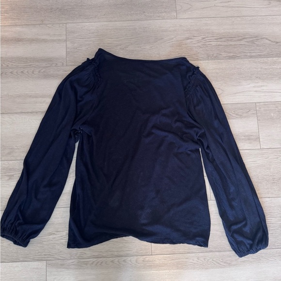 Lauren by Ralph Lauren Knit Top Sz XL Linen Blend Navy Blue With Tassels Ruffle - Picture 3 of 8